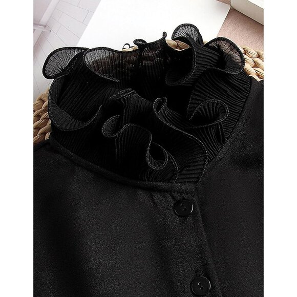 Black Faux Collar & Cuffs Set Chiffon Victorian Style Women's Accessories - Picture 3 of 4